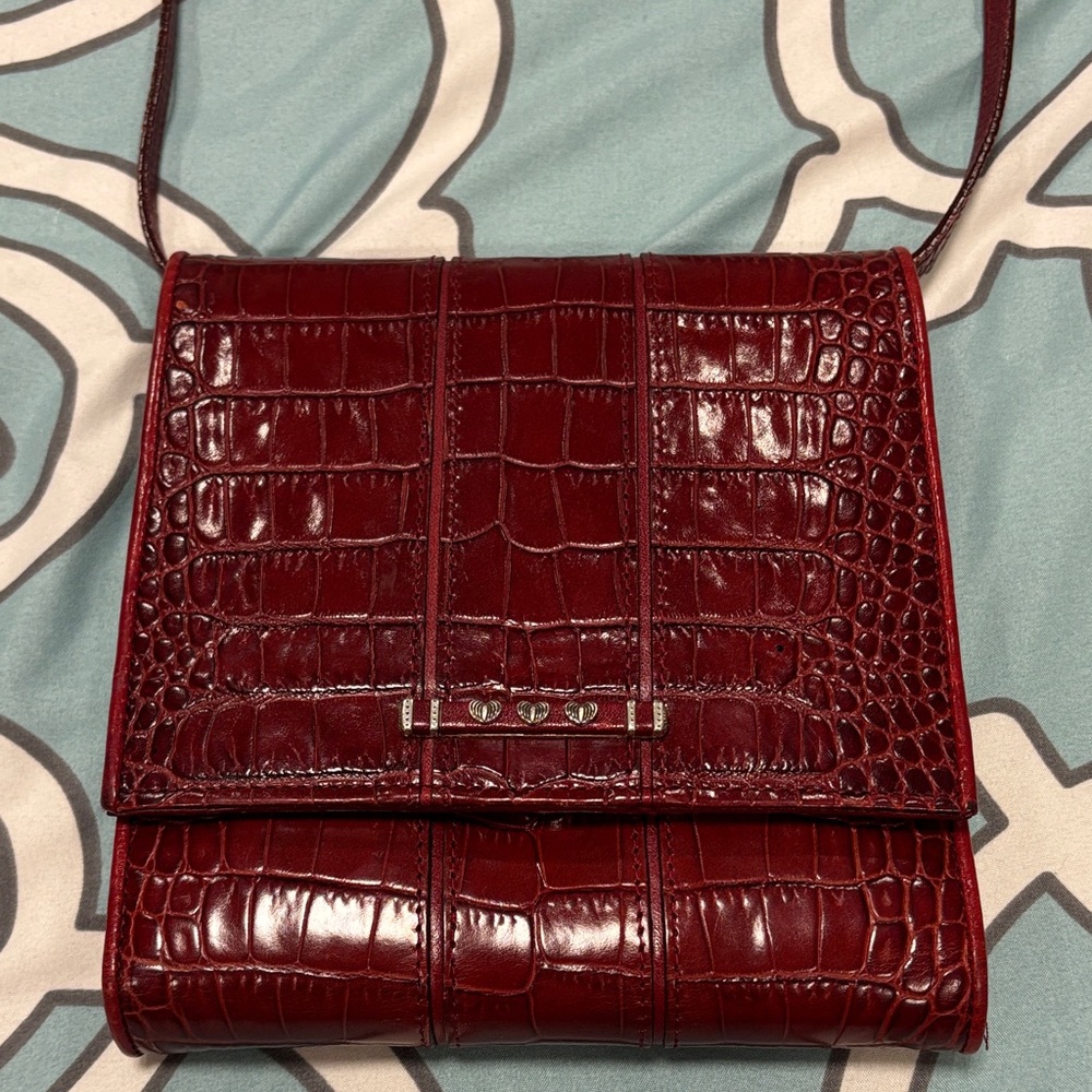 Brighton Red Croc-Embossed Leather Crossbody Bag